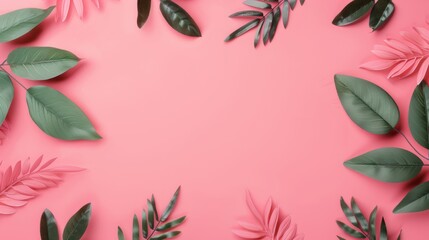 A stylish pink foliage border frames a minimalist background, providing ample copy space for personalized messages or graphics.