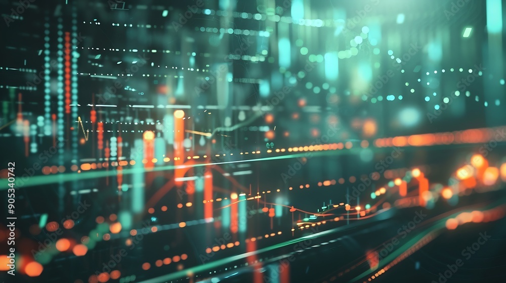 Poster rate exchange trader graph chart economic growth business in the stock market index fund concept of trade forex digital technology online Buy and sell stocks strategy analysis investor : Generative AI