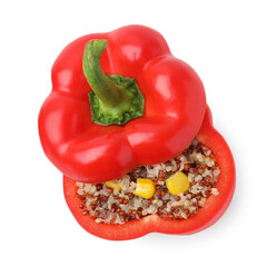 Quinoa stuffed bell pepper isolated on white, top view
