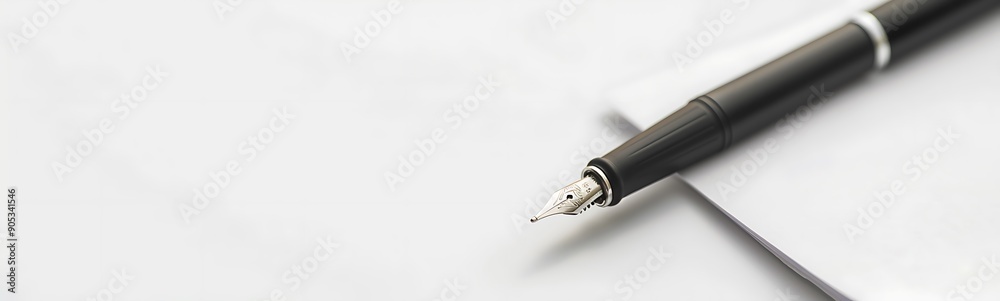 Poster Solid White Background with Business Document and Pen, Ample Copy Space