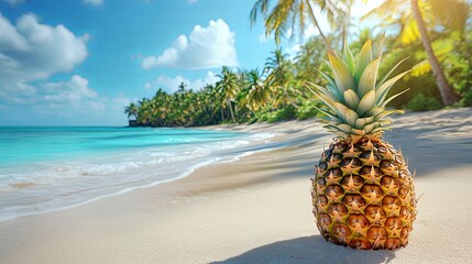 Pineapple on a Tropical Beach Paradise