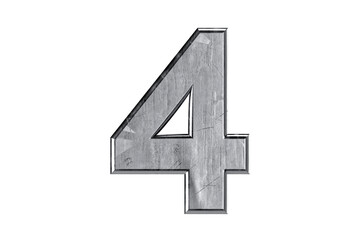 Fototapeta premium Digit made of rough, scratched and damaged metal. 3d illustration of iron symbol isolated on white background