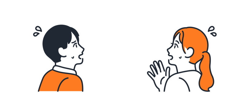 焦る若い夫婦の横顔のイラスト素材