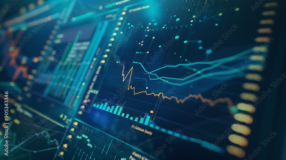 Poster Analysis data for business and data management system concept report with graph or chart and metrics connected to database Corporate strategy for finance operations sales marketing : Generative AI