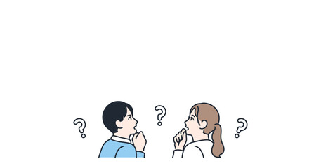 考える 悩む 若い夫婦 横顔 カラーイラスト