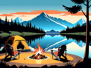 Nighttime camping under the starry sky