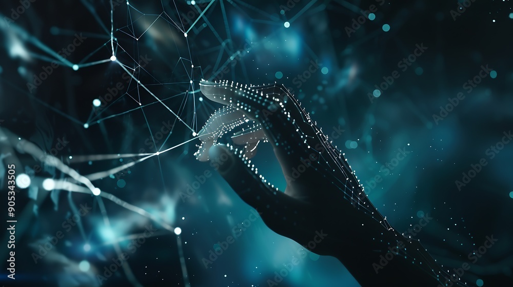 Aufkleber AI Machine learning Hands of robot and human touching big data of Global network connection Internet and digital technology Science and artificial intelligence digital technologies of  : Generative AI