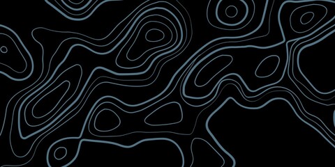 A minimalist abstract pattern featuring contour lines in a light blue hue on a black background. 