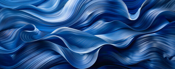 A deep cobalt background with smooth, wavy lines of contrasting colors such as white and deep blue, creating a sense of movement and fluidity.