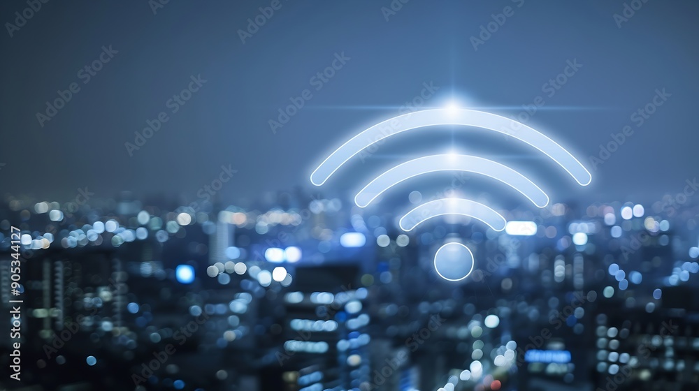 Poster cityscape with wifi connection conceptualinformation communication technology concept : generative a