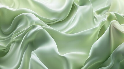 Fototapeta premium Abstract close-up of silky green fabric folds with smooth texture and light reflections, fabric texture background