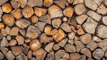 Background of chopped logs arranged on wooden pegs