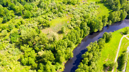 Der Fluss die Spree bei Lübbenau im Sommer - Luftbilder