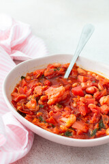 Red soup with beet, vegetables and cauliflower, chickpea cutlets and mixed salad