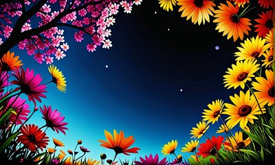 Obraz premium Vibrant Floral Nightscape with Blossoms