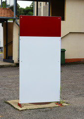 Large white billboard banner on an office or storefront mockup. Blank white office or shop sign mock up template.