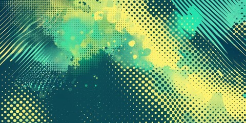 Pop Art Style Background with Green and Blue Halftone Patterns, a Vibrant Fusion of Color and Design