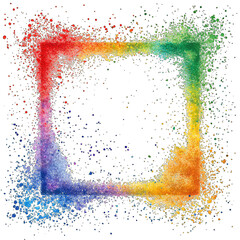 Abstract colorful rainbow color painting illustration -  frame made of watercolor splashes, isolated on transparent background (Generative Ai)	