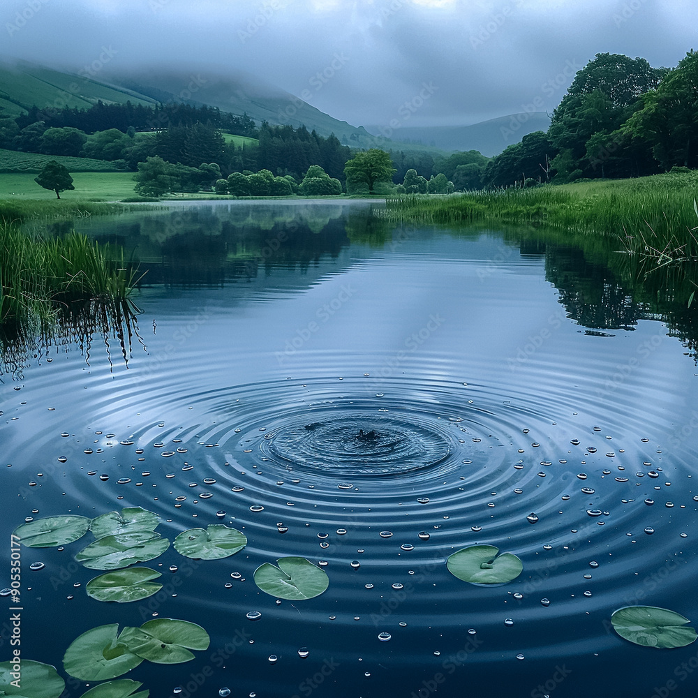 Wall mural A small pond with a large ripple in the water