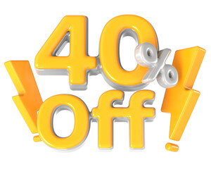 Number 40 Percent Yellow Flash Sale 3D Render