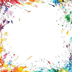 Abstract colorful rainbow color painting illustration -  frame made of watercolor splashes, isolated on transparent background (Generative Ai)	
