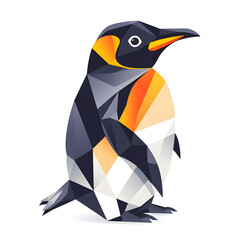 A low poly bird with a yellow beak, resembling a terrestrial animal, is depicted sitting on a white background. This creative arts piece showcases a flightless bird with a sleek design