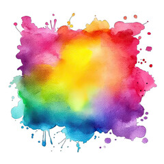 Abstract colorful rainbow color painting illustration -  frame made of watercolor splashes, isolated on transparent background (Generative Ai)	