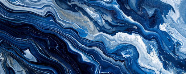 Obraz premium An abstract cobalt background with swirling, marbled patterns in shades of blue, white, and silver, giving a sense of organic flow and natural beauty.