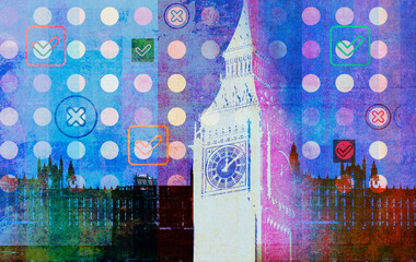 Ticks and crosses over Westminster parliament