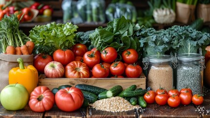 Fresh Harvest Display of Colorful Vegetables and Fruits at Local Farmers Market in Autumn. Generative AI