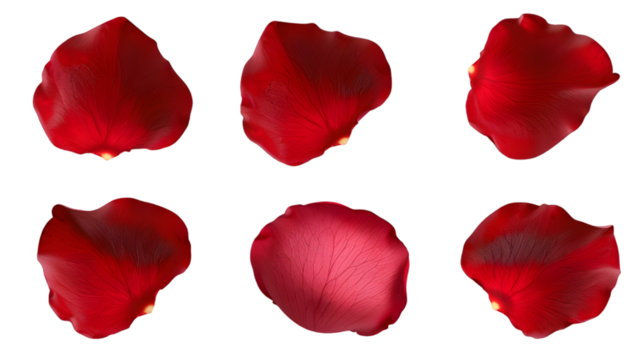 fresh red rose petals isolated on a transparent background