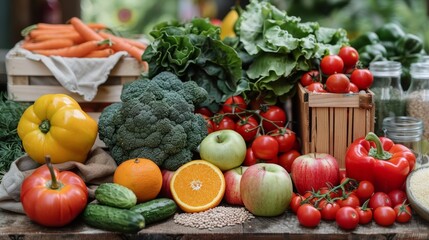 Vibrant Display of Fresh Organic Vegetables and Fruits at Local Market in Autumn Morning. Generative AI