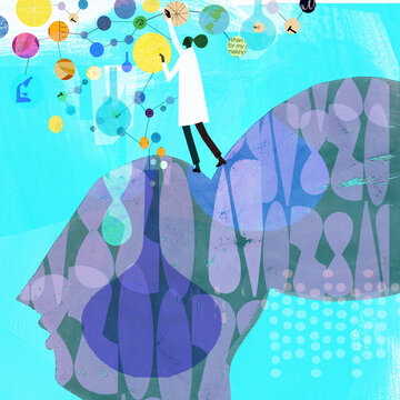 Woman thinking about connections in science