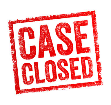Case Closed - means that a particular investigation, problem, or issue has been resolved or concluded, text concept stamp