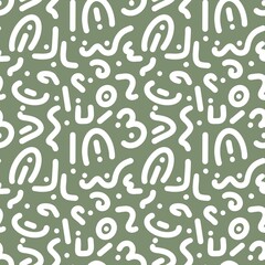 Abstract White Shapes on Olive Green Background in Modern Textile Design