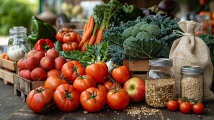 Fresh Harvest Display of Colorful Vegetables and Fruits at Local Farmers Market. Generative AI