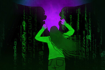 Woman trying to break free from digital data