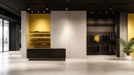 A trendy retail boutique featuring clothing and accessories from emerging designers, with creative window displays, high-resolution photo, realistic photo