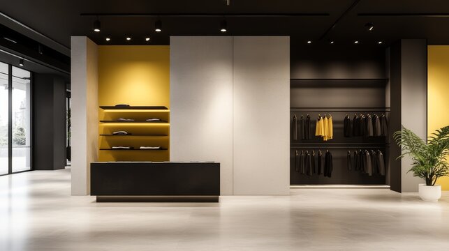 A trendy retail boutique featuring clothing and accessories from emerging designers, with creative window displays, high-resolution photo, realistic photo