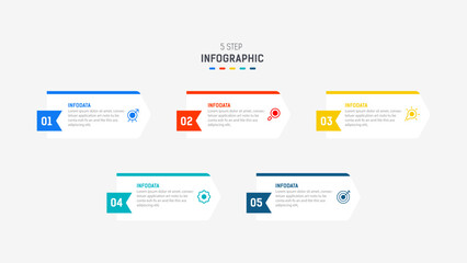 Five Step Infographic design element template for presentation. info graphic illustration. process diagram and presentations step,  banner, flow chart, 5 option template.