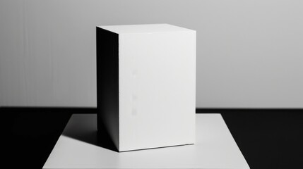 Fototapeta premium Minimalist white rectangular box against a soft grey backdrop, emphasizing simplicity and spaciousness, ideal for showcasing products or ideas in a clean aesthetic.