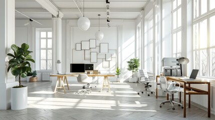 Minimalist Office Interior Design with Modern Furniture and Natural Light.