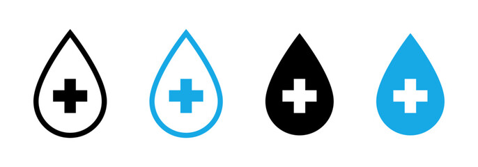 Water drop with medical cross icon set