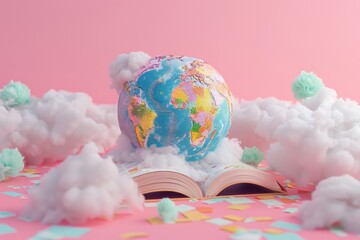 globe over the book on background