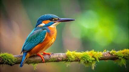 Obraz premium Vibrant kingfisher bird perched on a branch in the wild, kingfisher, bird, wildlife, nature, colorful, vibrant, branch, feathers