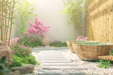 Fototapeta premium 3d illustration of onsen spa interior design