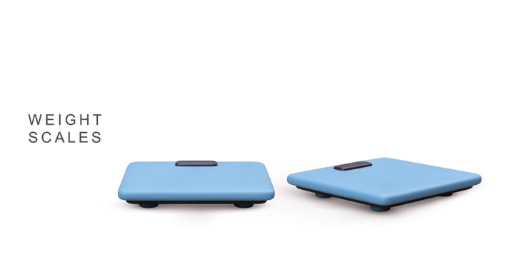 3d realistic two blue Weight scales,  Gym time concept. on white background. Vector illustration.