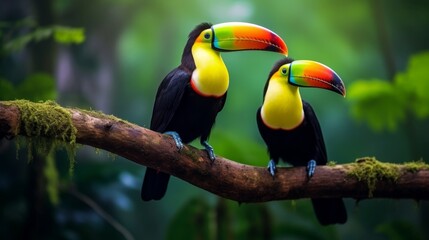 Obraz premium Colorful Toucans Perched in Lush Rainforest