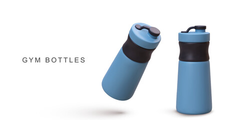 3d realistic two blue Shakers water bottle on white background. Vector illustration.