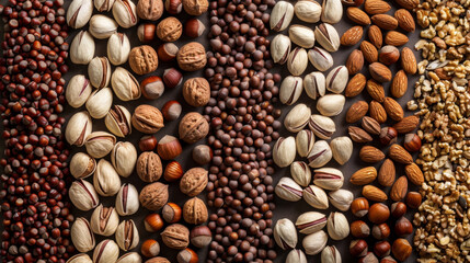 Assorted Nuts and Seeds Top View Healthy Snack Selection